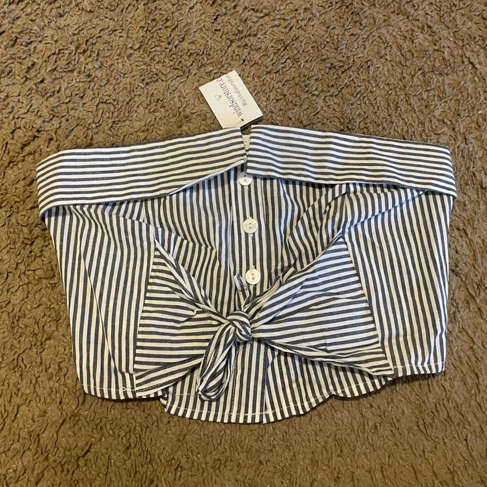 Windsor blue and white strip strapless crop top size medium NWT